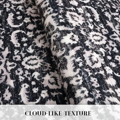 Vintage Floral 2x6 Runner Rug, Black and White Washable Kitchen Runner Rug Non-Slip Hallway Rug Runner Boho Thin Printed Faux Wool Super Soft Carpet for Entryway Bedroom Laundry Room Indoor