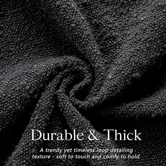 Foindtower Decorative Textured Boucle Throw Pillow Covers Accent Solid Pillow Cases Neutral Soft Cozy Couch Cushion Case for Chair Sofa Bedroom Living Room Home Decor 16x16 Inch,1PC,Black