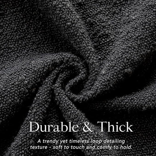 Foindtower Decorative Textured Boucle Throw Pillow Covers Accent Solid Pillow Cases Neutral Soft Cozy Couch Cushion Case for Chair Sofa Bedroom Living Room Home Decor 16x16 Inch,1PC,Black