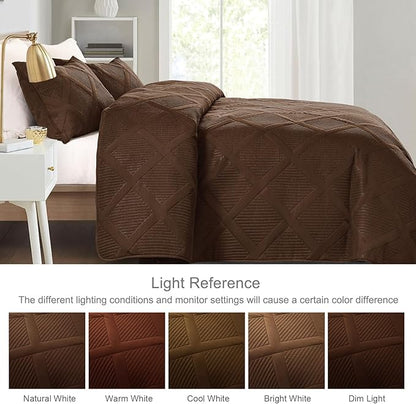 Exclusivo Mezcla King Quilt Set- Brown Quilts Bedding Set with 2 Pillow Shams, Modern King Bedspread with Striped Pattern, Soft Lightweight Bedspreads Coverlets for All Seasons