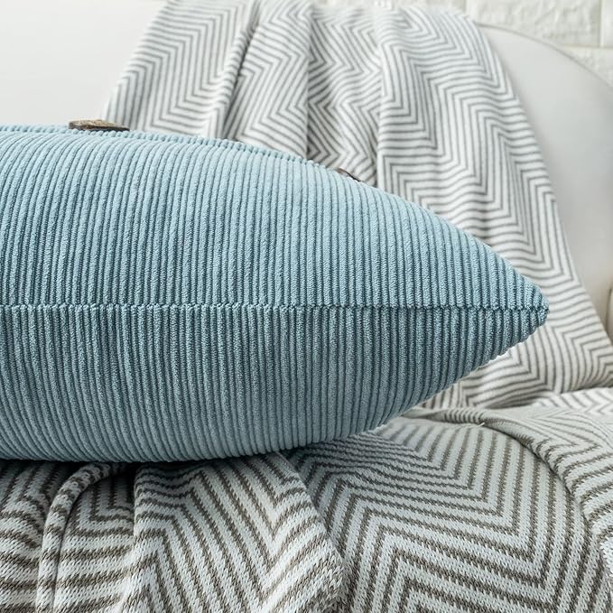 HWY 50 Light Blue Chenille Throw Pillow Covers 20x20 Inch with Triple Buttons, Soft Farmhouse Accent Decorative Cushion Cases for Couch Sofa Bed Living Room Pack of 2
