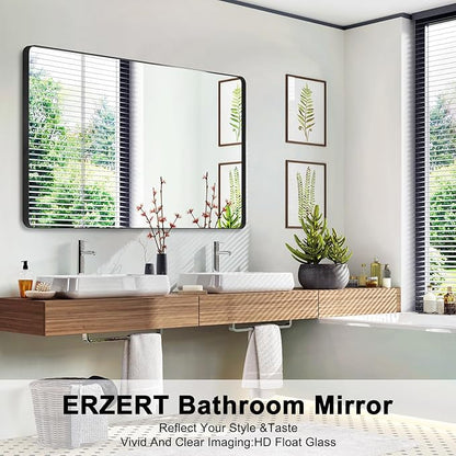 Bathroom Mirrors for Over Sink,55x30Inch Vanity Mirrors for Wall,Black Metal Frame Rectangle Mirrors for Bathroom Farmhouse,Restroom,Hangs Horizontally or Vertically