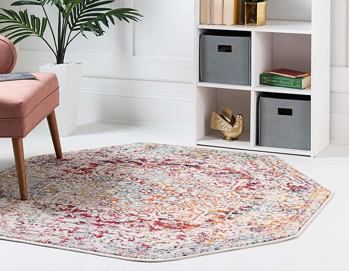 Rugs.com Arlington Collection Rug – 5 Ft Octagon Multi Medium-Pile Rug Perfect for Living Rooms, Kitchens, Entryways