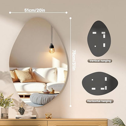 Hasipu Irregular Wall Mirror - 31"x20" Asymmetrical Frameless Mirror, Modern Decorative Mirrors for Living Room, Entryway, Hallway, Bathroom, Bedroom,Wall Mounted Home Decor