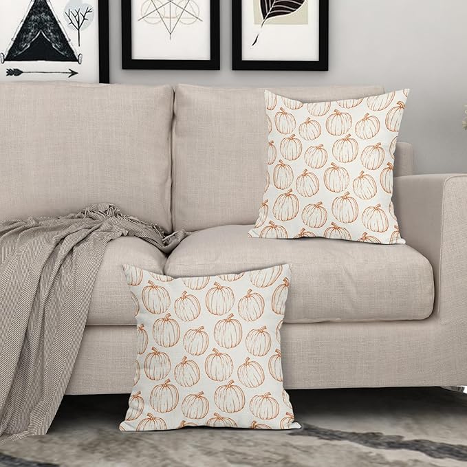 Fall Pillow Covers 24x24 Set of 2 Decorations Orange Pumpkin Throw Pillow Covers Decorative Thanksgiving Pillow Case Farmhouse Rustic Pillowcases Vintage Cozy Soft Autumn for Sofa Bed Home Decor