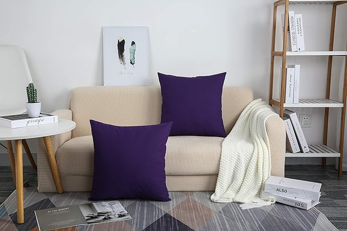 TangDepot Handmade Decorative Solid 100% Cotton Canvas Throw Pillow Covers/Pillow Shams, (18"x18", Purple)