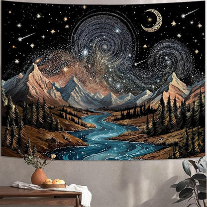 kampdream Snow Mountain Tapestry, Majestic Peaks and Creek Landscape Wall Hanging, Nature Home Decor for Bedroom and Living Room Wall Art Decoration