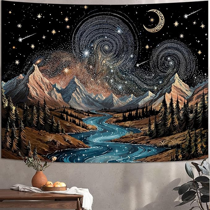 kampdream Snow Mountain Tapestry, Majestic Peaks and Creek Landscape Wall Hanging, Nature Home Decor for Bedroom and Living Room Wall Art Decoration
