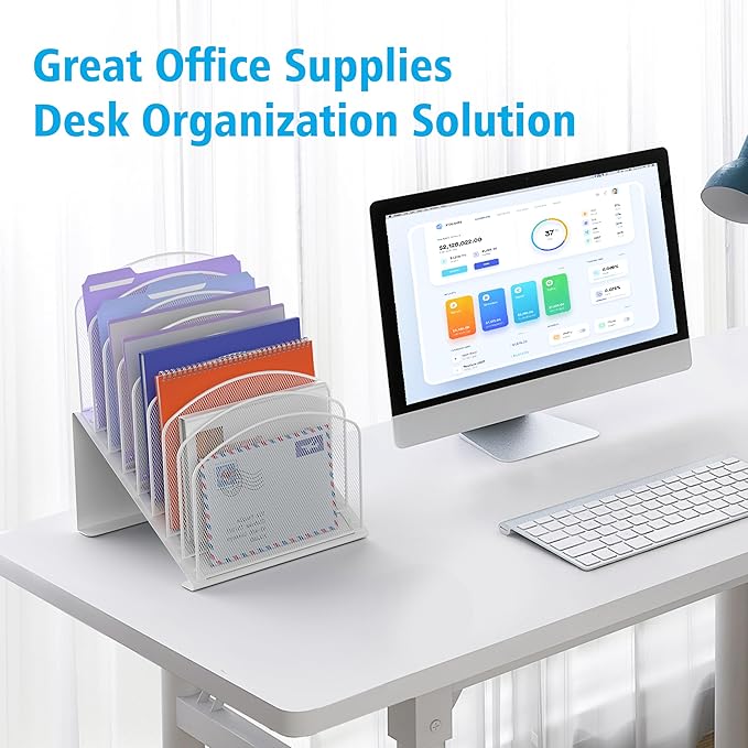 Inclined Desk File Organizer, 8-Section Upright Desk Organizer File Sorter for Office Classroom Desktop Organization