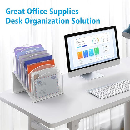 Inclined Desk File Organizer, 8-Section Upright Desk Organizer File Sorter for Office Classroom Desktop Organization