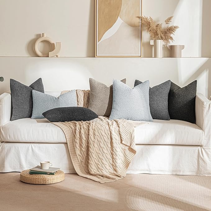 MIULEE 22x22 Inch Decorative Euro Sham Throw Pillows for Bed Set of 2 Textured Boucle Neutral Winter Throw Pillow Covers Light Grey Accent Solid Euro Couch Pillowcases Sofa Livingroom Home Decor