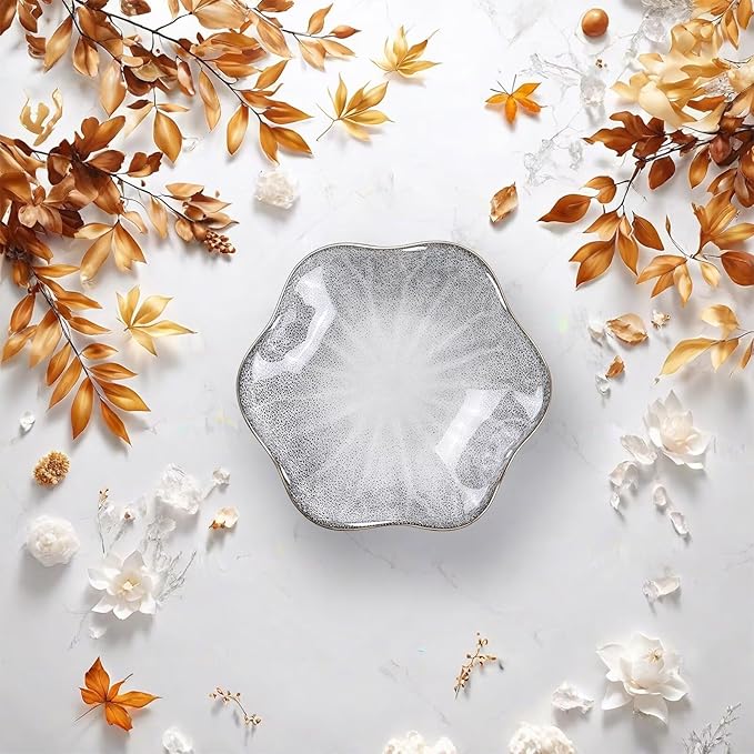 2Pcs Ceramic Jewelry Dish - Lotus Leaf Shape, for Ring Holder Necklace Small Key, Suitable for Mother Friend Sister, Gifts for Women, Cute Plate Trinket Tray, Home Decor (Grey - 2Pcs)