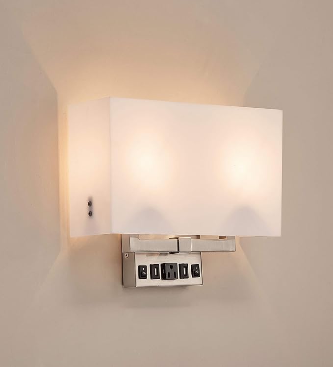 LEDMyplace 2-Light LED Wall Sconce Lighting Fixture, 120V, E26 Base, Iron Body and Acrylic Shade, UL Listed, Brushed Nickel Finish, Decorative Lamp for Bathroom Bedroom Lighting, Pack of 6