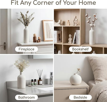 Ceramic Vase Set of 4, Modern Minimalist Colors Home Decor, White Decorative Flowers Vases for Bouquet, Pampas | Table Mantel Centerpiece Bookshelf Living Room Bedroom (White Set of 4)