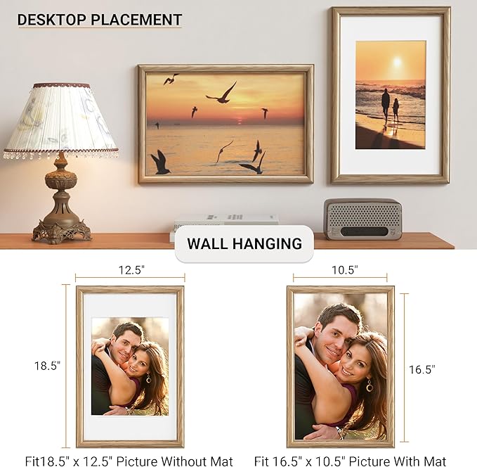 Heimlove 11x17 Picture Frame,11 x 17 Solid White Oak Photo Frame Matted to 8x12 with Tempered Glass,11"x14" Handcrafted wood Poster Frame,Vertical or Horizontal Wall Hanging Display,3 Pack