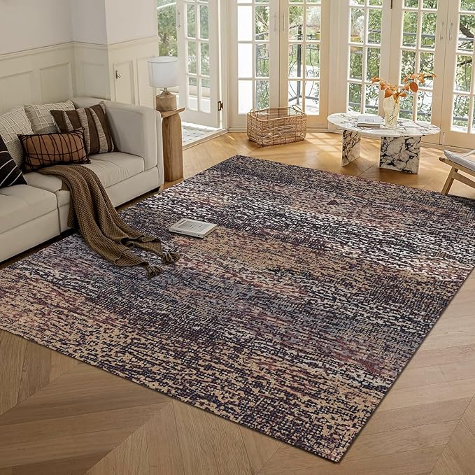 RUGSURE Washable Area Rug - 1/6 Thick - Stain & Water Resistant Non-Slip - Resistant Rug for Living Room, Bedroom, Nursery, Pet & Child Friendly, Vintage Charm Area Rugs (Rust, 9' x 12')