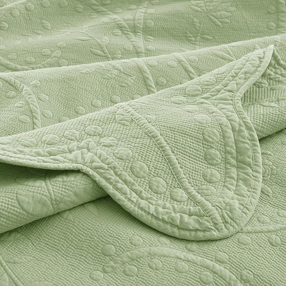MarCielo 3-Piece 100% Cotton Oversized Bedspread Lightweight Quilt Coverlet Embroidery Farmhouse Bedding Set (TX Pale Green, Oversized King (118"x106"))