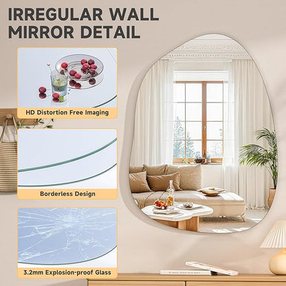 Hasipu Irregular Wall Mirror - 40"x30" Asymmetrical Frameless Mirror, Modern Decorative Mirrors for Living Room, Entryway, Hallway, Bathroom, Bedroom,Wall Mounted Home Decor