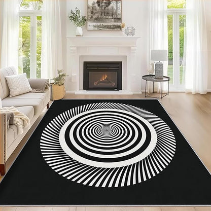 Black and White Circle Rugs for Home Decor, 4x5 ft, Abstract Op Art Area Rugs for Living Room, Soft Non Slip Washable Modern Geometric Carpet Bedroom Decorations Dt-Ghf-31