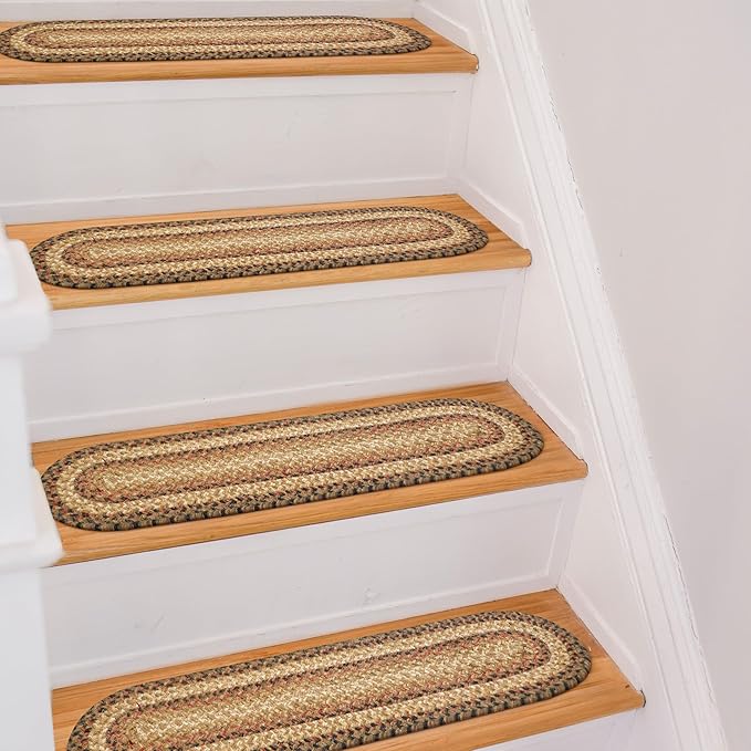 Homespice Russet Jute Braided Stair Treads, Warm Country Decor, Set of 13, Multicolor 8x28 Oval Rug for Stairs - Easy to Clean, Tightly Stitched and Durable