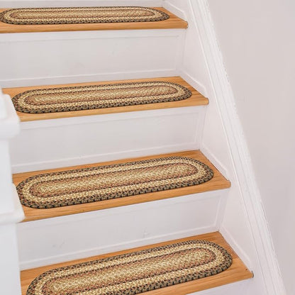 Homespice Russet Jute Braided Stair Treads, Warm Country Decor, Set of 13, Multicolor 8x28 Oval Rug for Stairs - Easy to Clean, Tightly Stitched and Durable