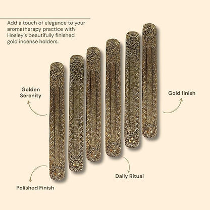 Hosley Antique Gold Aluminium Incense Holders. Set of 6 Each 9.5-Inch-Long Holder, Rich Antique Gold Finish Adding Rustic Charm to Any Room, Perfect for Home Ambiance and Décor