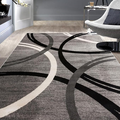 Rugshop Wavy Circles Design Area Rug, Fade-Resistant Carpet for Kitchen, Entryway, or Office, Gray, 3'3" x 5'
