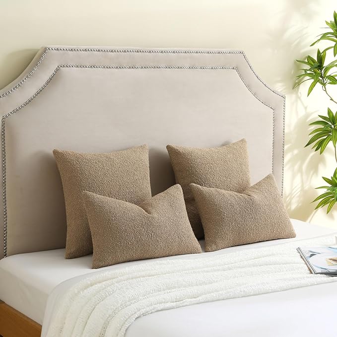 FUTEI Pack of 2 Khaki Decorative Throw Pillow Covers 24x24 Inch Soft Cozy Solid Boucle Textured European Cushion Case,Modern Home Decor for Couch Bed Living Room