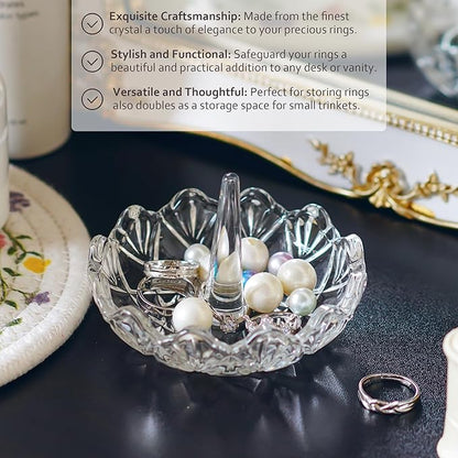 H&D HYALINE & DORA Clear Crystal Ring Holder, Glass Jewelry Dish, Display for Wedding, Wavy Shape Gift for Mom, Wife, Girl