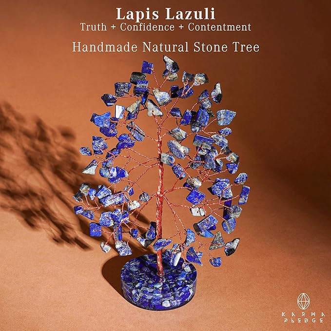 Crystal Tree for Home and Office Decor, Lapis Lazuli Chakra Healing Stones Handmade Feng Shui Bonsai Tree of Life for Positive Energy, Money, Good Luck, Christmas Decor, Birthday Gifts for Women, Mom