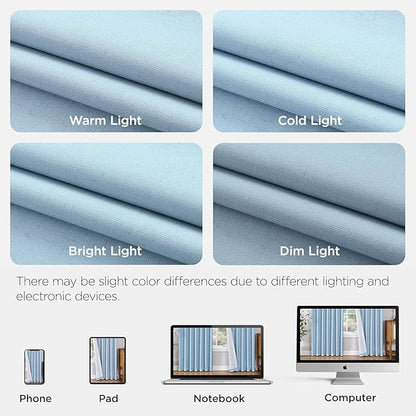 Joydeco 100% Blackout Pleated Curtains, Linen Window Curtains 2 Panel Sets 108 inches Long, Thermal Insulated Darkening Drapes for Bedroom(Chambray Blue,40'' Wx108'' L)