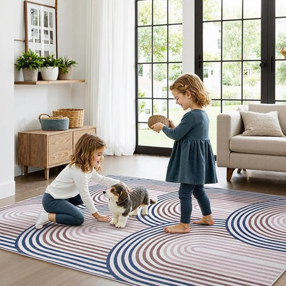 Moynesa Boho Rainbow 6x9 Area Rugs for Living Room, Ultra Thin Soft Colored Bedroom Rugs Machine Washable, Non Slip Mid Century Modern Large Indoor Carpet for Office Playroom Dining Room