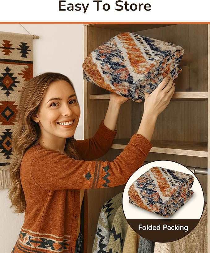 Area Rug 9x12 Rug Machine Washable Non-Slip Low Pile Print Pattern Fall Western Rug for Living Room Bedroom Entryway Tribal Series -Orange/Brown