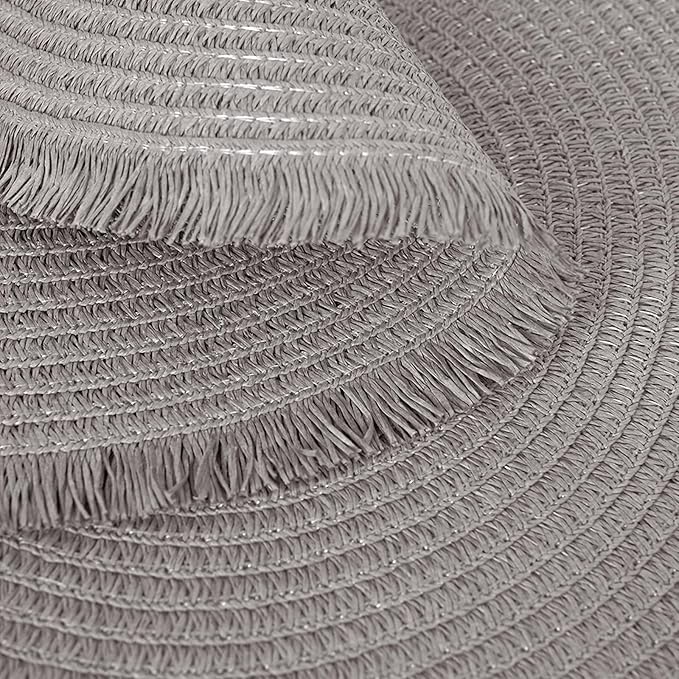 15 Inch Set of 6 Round Braided Woven Placemats Wipeable Paper Heat Resistant Table Mats with Fringe Tassel Boho Indoor Outdoor Table Placemats for Dining Tables (Grey)