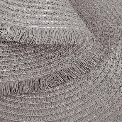 15 Inch Set of 6 Round Braided Woven Placemats Wipeable Paper Heat Resistant Table Mats with Fringe Tassel Boho Indoor Outdoor Table Placemats for Dining Tables (Grey)