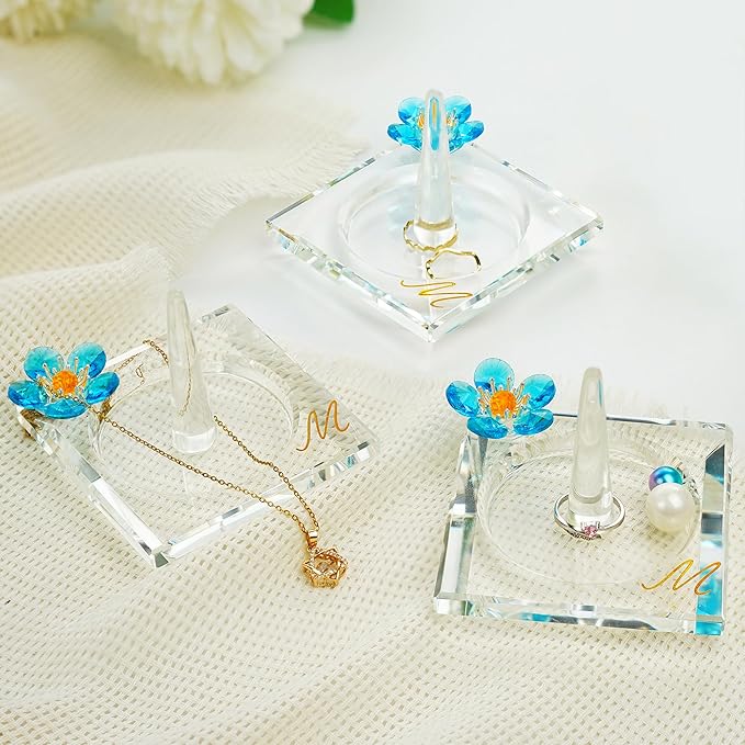 H&D HYALINE & DORA Glass Ring Holder Clear Ring Dish Jewelry Tray Decorative Trinket Dish for Rings Earrings Necklaces Birthday Mother's Day Christmas Gift for Women(M)