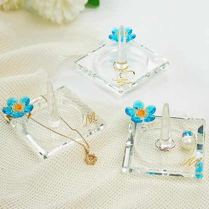 H&D HYALINE & DORA Glass Ring Holder Clear Ring Dish Jewelry Tray Decorative Trinket Dish for Rings Earrings Necklaces Birthday Mother's Day Christmas Gift for Women(M)