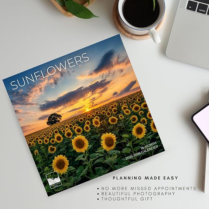 Sunflowers Wall Calendar 2026 | Sunflower Field Calendar | 12" x 24" Open | Giftable Flowers Calendar 2026 | Thick & Sturdy Paper | Pacific Waters Press (Sunflowers)