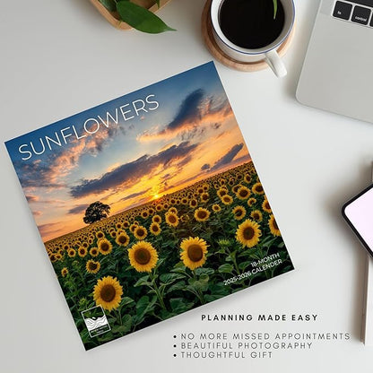 Sunflowers Wall Calendar 2026 | Sunflower Field Calendar | 12" x 24" Open | Giftable Flowers Calendar 2026 | Thick & Sturdy Paper | Pacific Waters Press (Sunflowers)