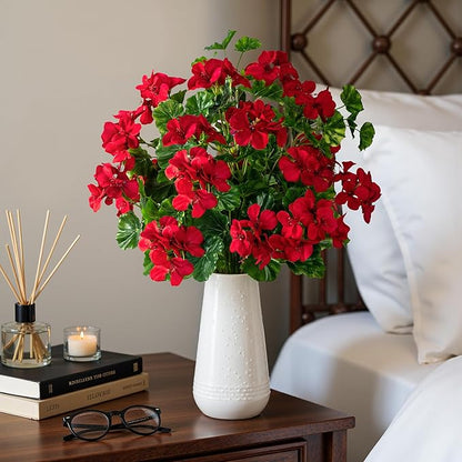 Artificial Flowers for Outdoors Artificial Geraniums for Indoor Fake Flowers 17.7In Uv Resistant Artificial Outdoor Flowers Suitable for Indoor Home Decoration Outdoor Garden Decor 4PCS,Red