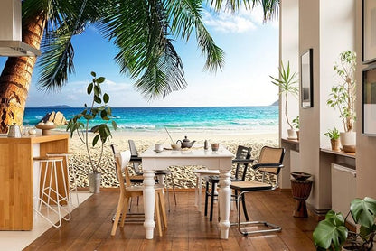 Beach Wall Mural Tropical Palm Trees Wallpaper for Bedroom Bathroom（Not Peel and Stick）