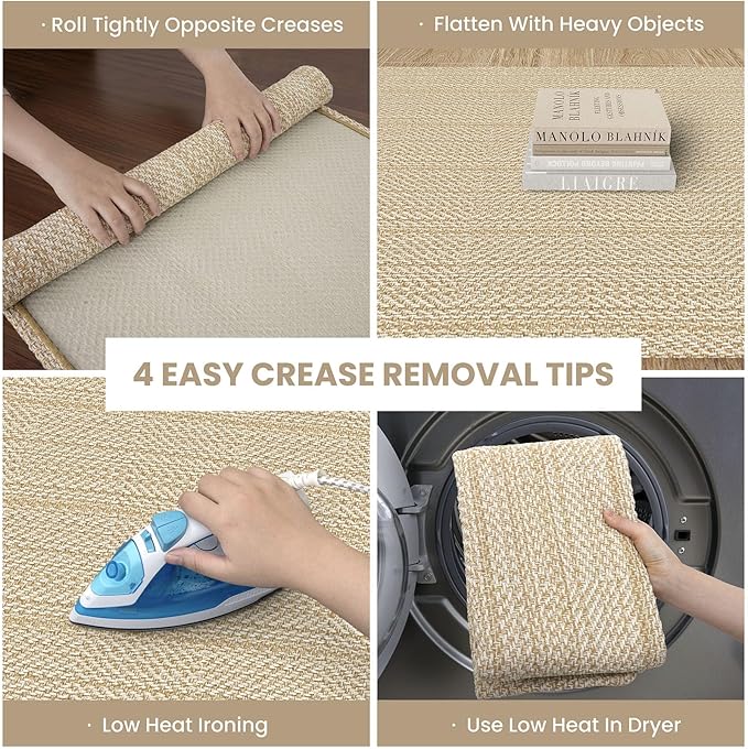 IOHOUZE Washable Runner Rug 2x12 Non Slip Rubber Backed Extra Long Hallway Runner Entryway Runner Indoor, Kitchen Rug Woven Cotton Carpet for Hall Entrance Stair, Warm Beige/Orange/Apricot