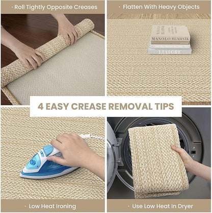 IOHOUZE Washable Runner Rug 2x8 Non Slip Rubber Backed Hallway Runner Entryway Runner Indoor, Kitchen Rugs Woven Cotton Floor Carpet for Kitchen Hall Entrance, Warm Beige/Orange/Apricot