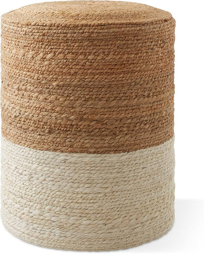 Casafield Handcrafted Braided Jute Pouf Ottoman, 14" Round x 16" High Footrest, Natural Boho Home Decor, Woven Accent Footstool for Living Room or Bedroom