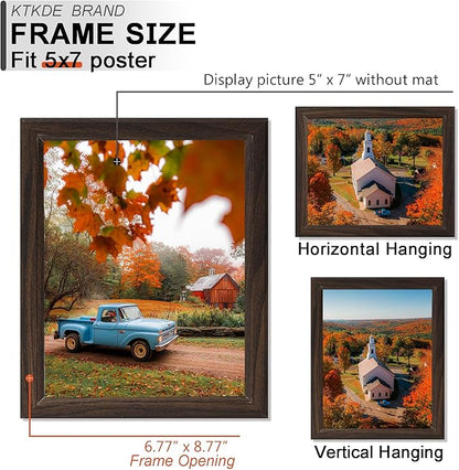 KTKDE 5x7 Picture Frame Set of 5, Wooden frames Walnut, Vertical & Horizontal Wall Hanging for Wall or Tapletop Display,Studio Gallery Photo Frame for Photos, Posters & Art Prints