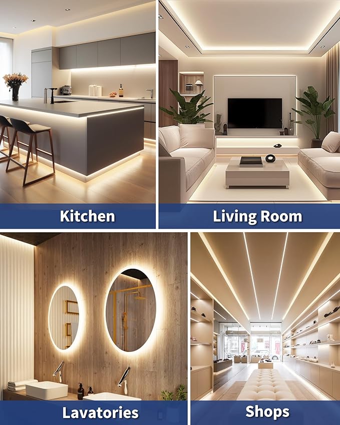GOOVER COB LED Strip Lights 16.4ft, 4000K Natural White DC 12V Dimmable Tape Light, Ra 95+,150+LM/FT, 98 LEDs/ft, 2.2W/ft, 1600 LEDs, UL Listed for Cabinets,Bedroom(Power Supply Sold Separately)