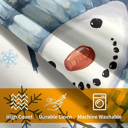 Christmas Pillow Covers 16x16 Set of 2 Blue Snowman Throw Pillow Covers Winter Pillowcase Linen Decoration Farmhouse Bird Cozy Soft Cushion Case Couch for Indoor Outdoor Home Decor