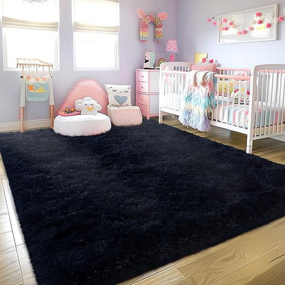 Super Fluffy Rug for Bedroom, 4x6 Shag Fuzzy Area Rug for Living Room Bedroom, Plush Soft Carpet for Girls Boys Kids, Non Slip Throw Rugs for Dorm, Modern Home Decor Aesthetic, Dark Blue