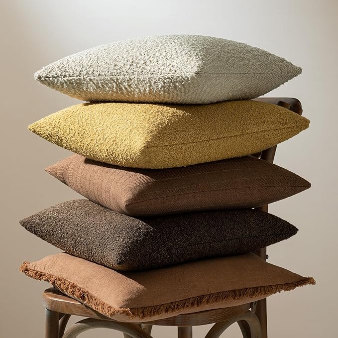 MIULEE 20x20 Inch Decorative Pillow Covers for Couch Bed Set of 2 Textured Boucle Neutral Winter Throw Pillows Gold Accent Solid Cushion Pillowcases Sofa Livingroom Home Decor