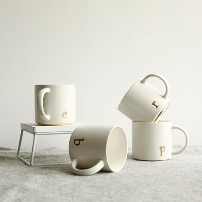 COLLECTIVE HOME - Monogram Ceramic Mugs, 15 oz Golden Initial Coffee Cups, Elegant Alphabet Tea Mugs, Elegant Personalized Mug with Gift Box, Luxurious Cups for Office and Home (e)